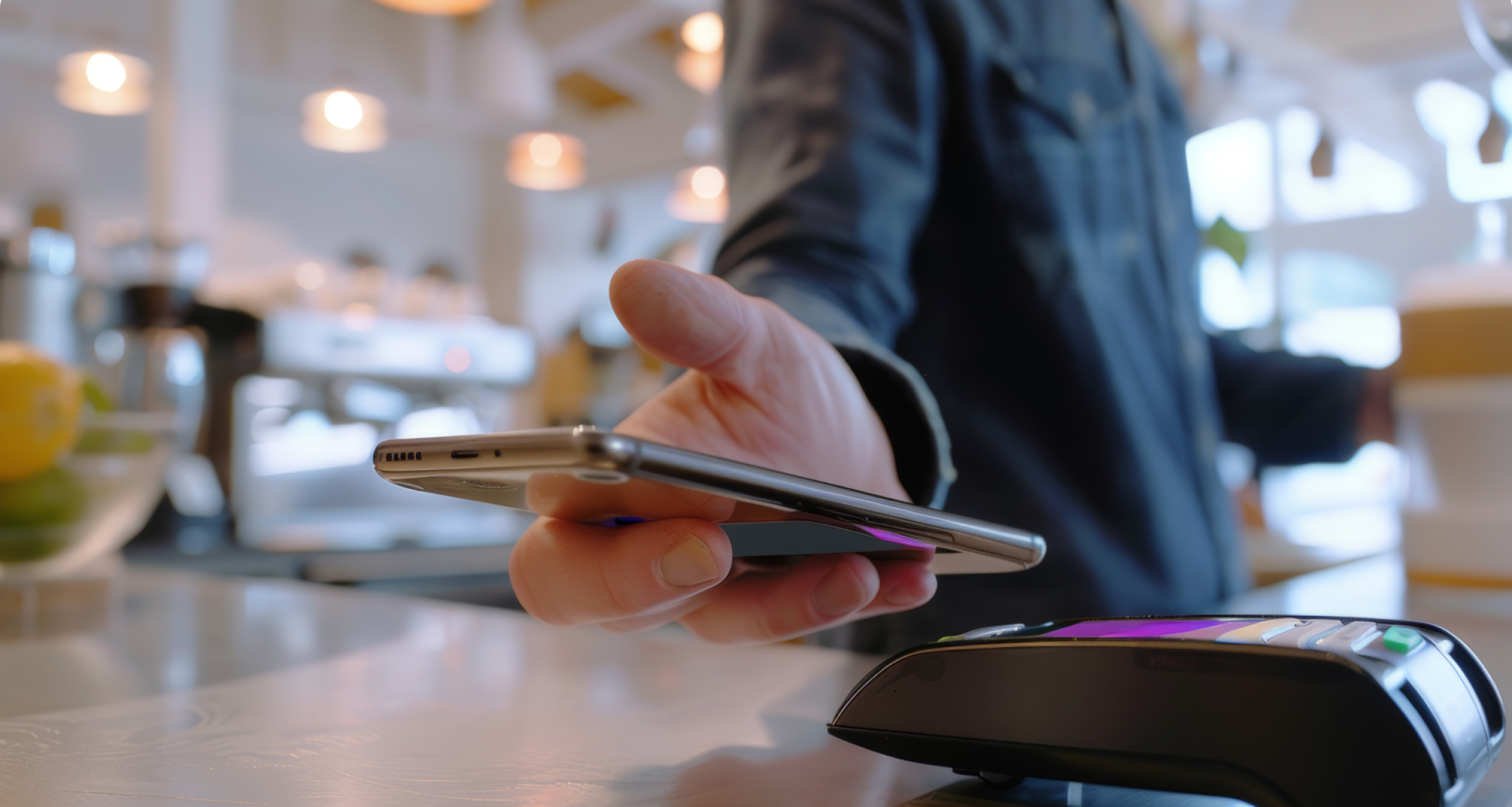 Person using mobile phone app at EFTPOS machine