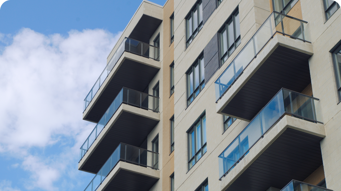 A block of units, viewed from below.